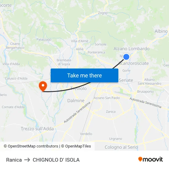 Ranica to Chignolo D' Isola map