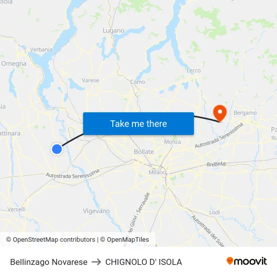 Bellinzago Novarese to Chignolo D' Isola map