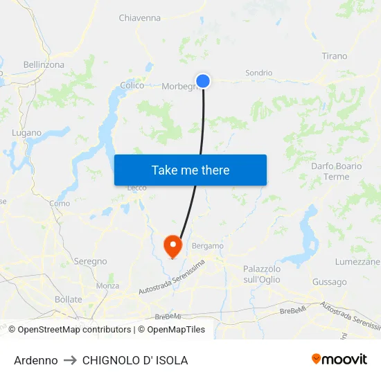 Ardenno to CHIGNOLO D' ISOLA map