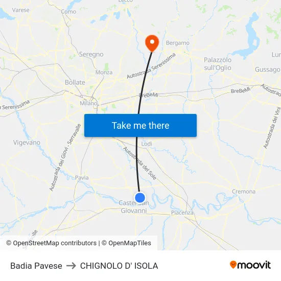 Badia Pavese to CHIGNOLO D' ISOLA map