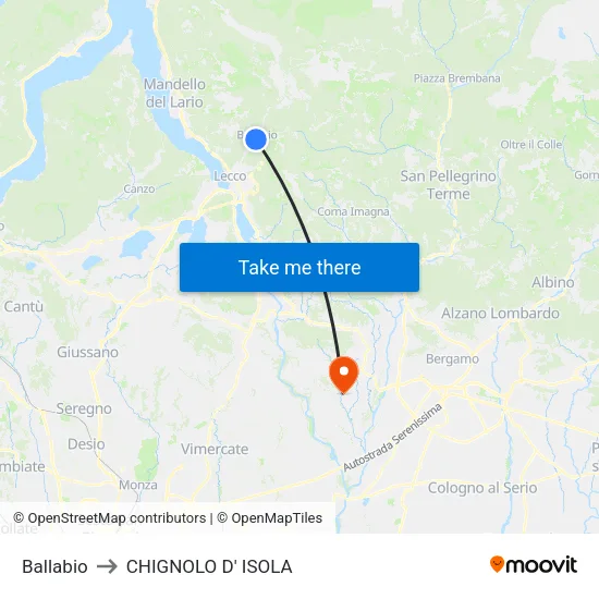 Ballabio to CHIGNOLO D' ISOLA map