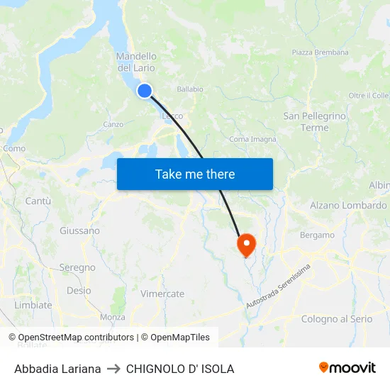 Abbadia Lariana to Chignolo D' Isola map
