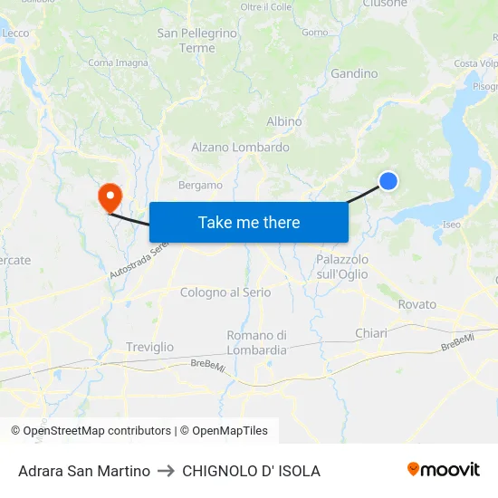 Adrara San Martino to CHIGNOLO D' ISOLA map
