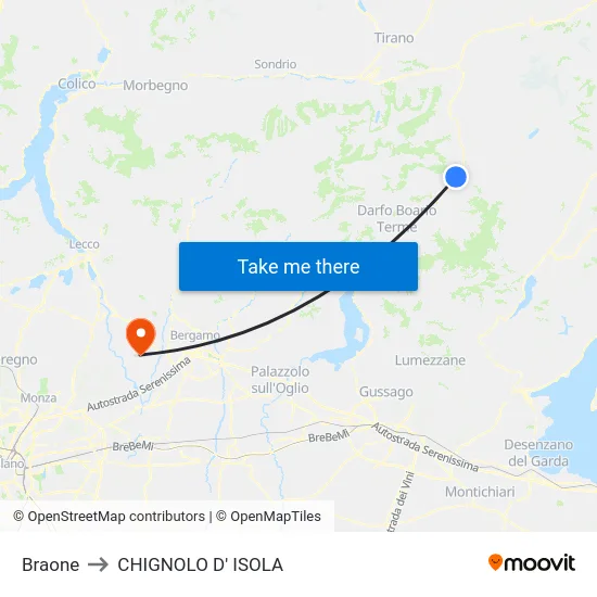 Braone to Chignolo D' Isola map