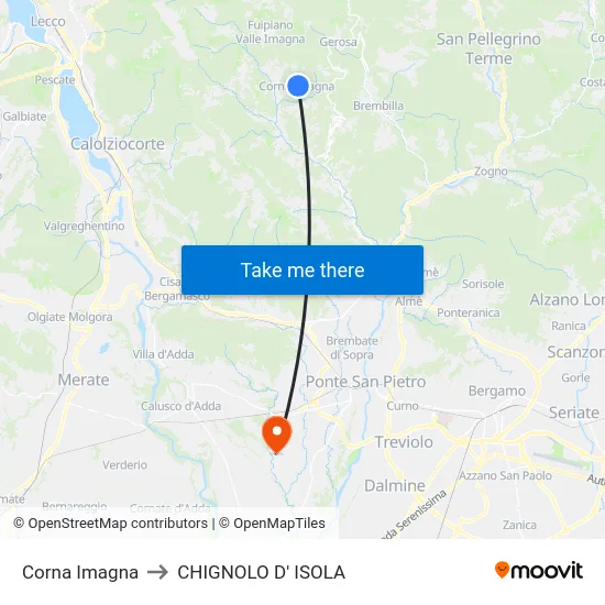 Corna Imagna to CHIGNOLO D' ISOLA map