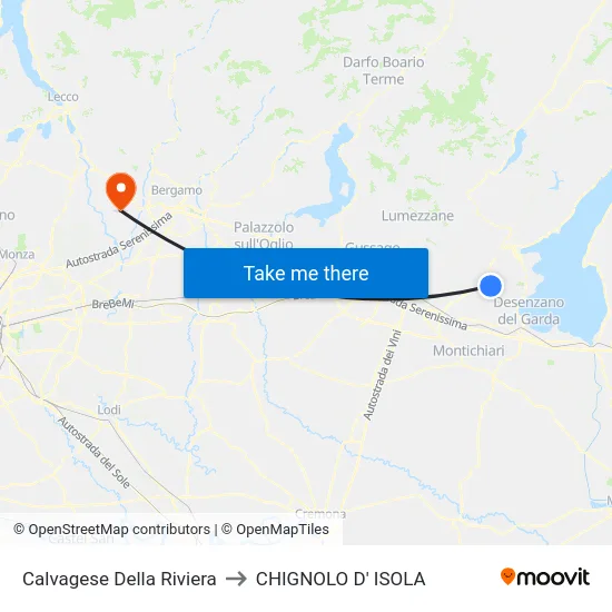 Calvagese Della Riviera to CHIGNOLO D' ISOLA map