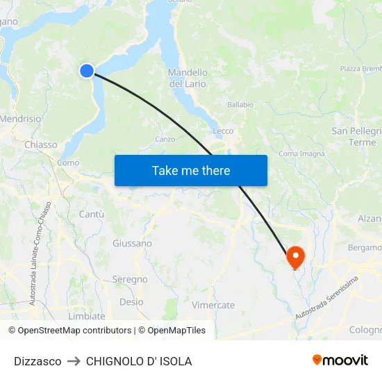 Dizzasco to Chignolo D' Isola map