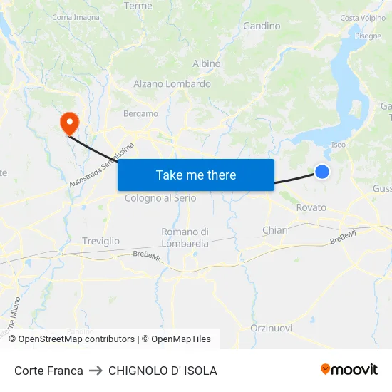Corte Franca to CHIGNOLO D' ISOLA map