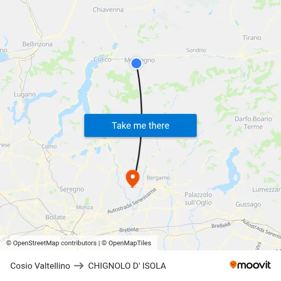 Cosio Valtellino to Chignolo D' Isola map