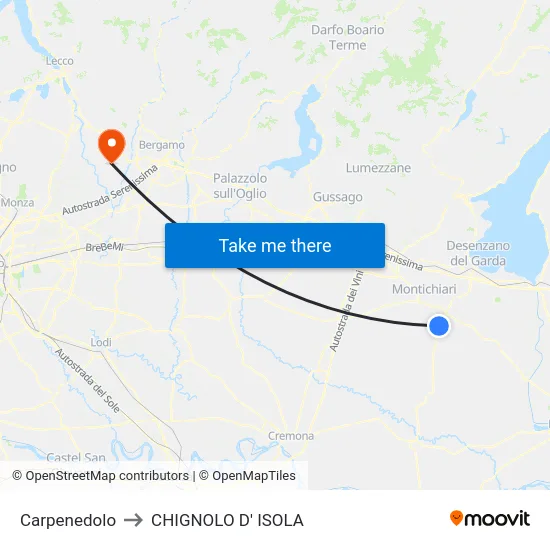 Carpenedolo to Chignolo D' Isola map