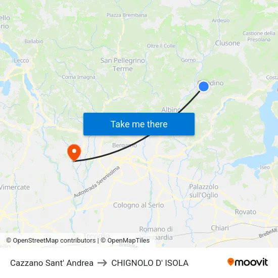 Cazzano Sant' Andrea to CHIGNOLO D' ISOLA map