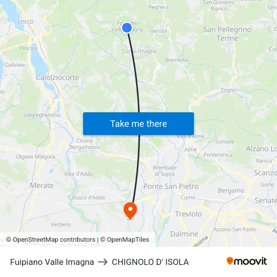 Fuipiano Valle Imagna to CHIGNOLO D' ISOLA map