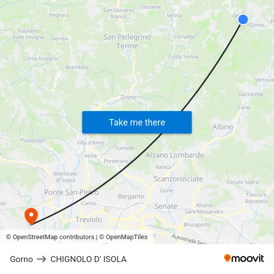 Gorno to CHIGNOLO D' ISOLA map