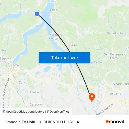 Grandola Ed Uniti to Chignolo D' Isola map