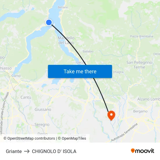 Griante to CHIGNOLO D' ISOLA map