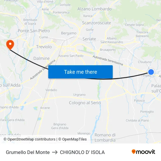 Grumello Del Monte to CHIGNOLO D' ISOLA map