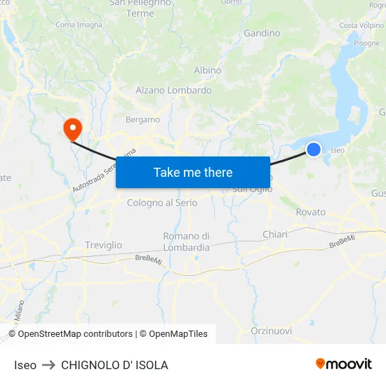 Iseo to Chignolo D' Isola map