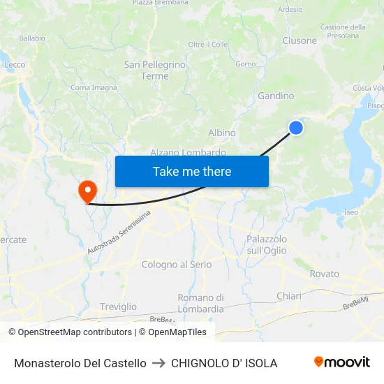 Monasterolo del Castello to Chignolo D' Isola map