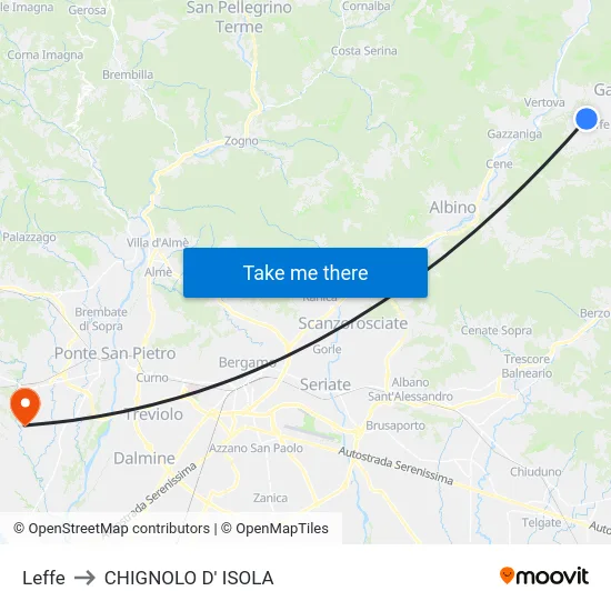 Leffe to CHIGNOLO D' ISOLA map