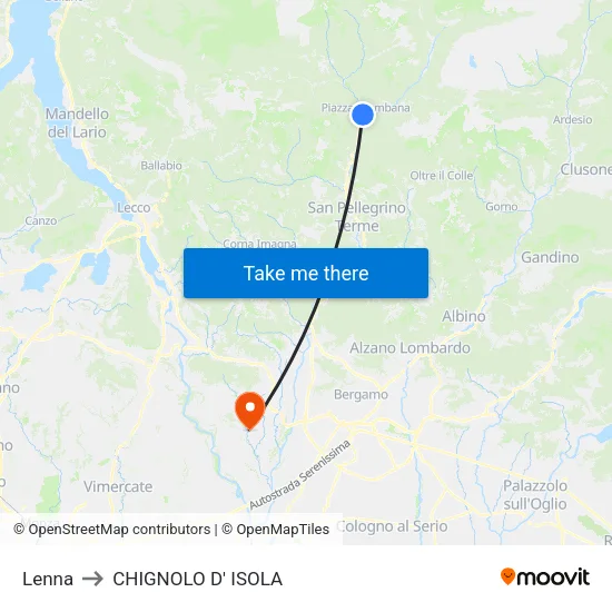 Lenna to CHIGNOLO D' ISOLA map