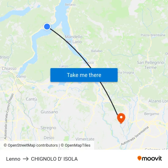 Lenno to CHIGNOLO D' ISOLA map