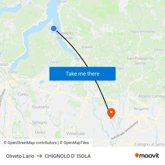 Oliveto Lario to CHIGNOLO D' ISOLA map