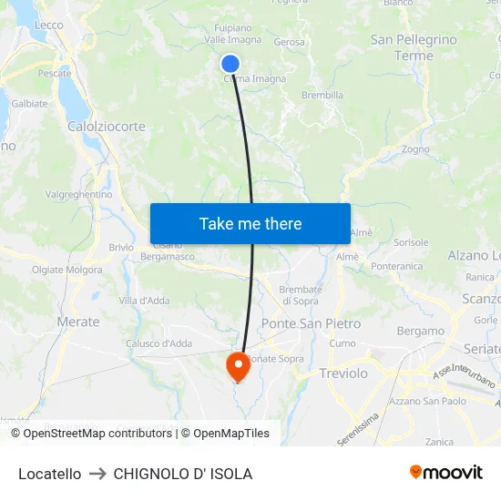 Locatello to Chignolo D' Isola map