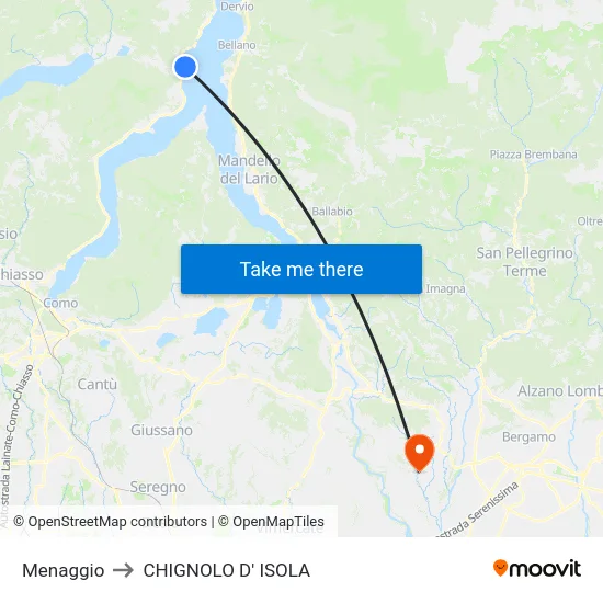 Menaggio to CHIGNOLO D' ISOLA map