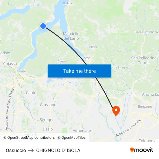 Ossuccio to CHIGNOLO D' ISOLA map