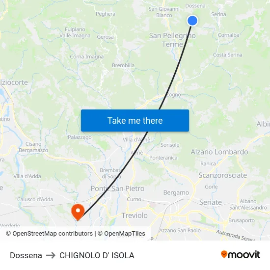 Dossena to CHIGNOLO D' ISOLA map