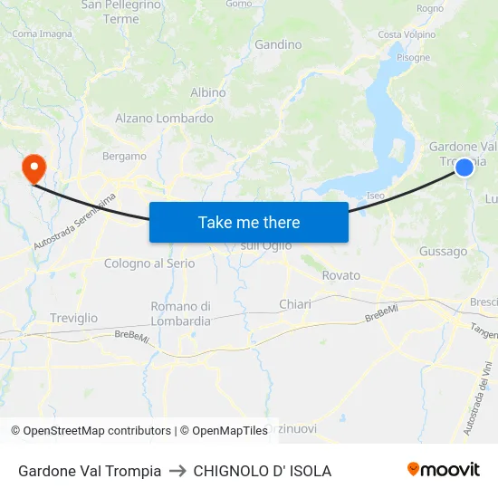 Gardone Val Trompia to CHIGNOLO D' ISOLA map