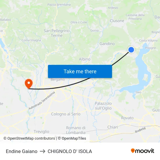 Endine Gaiano to CHIGNOLO D' ISOLA map