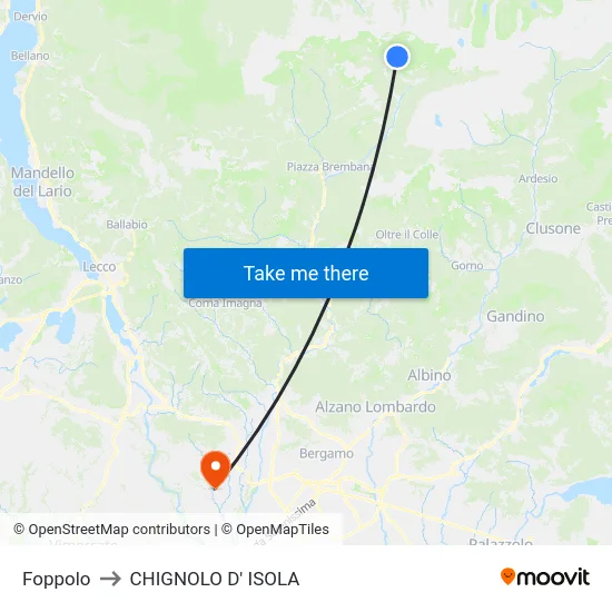 Foppolo to Chignolo D' Isola map