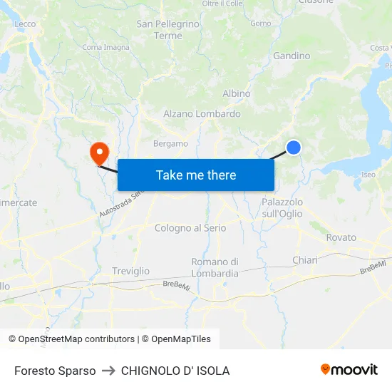 Foresto Sparso to Chignolo D' Isola map