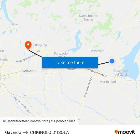 Gavardo to Chignolo D' Isola map
