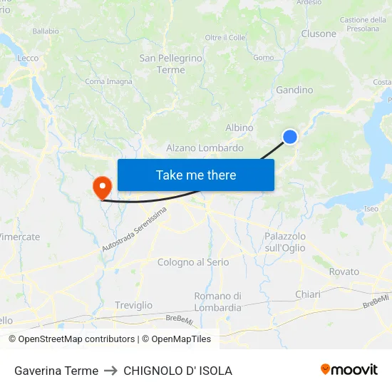 Gaverina Terme to CHIGNOLO D' ISOLA map