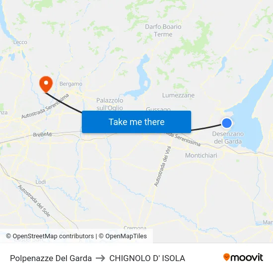 Polpenazze Del Garda to CHIGNOLO D' ISOLA map