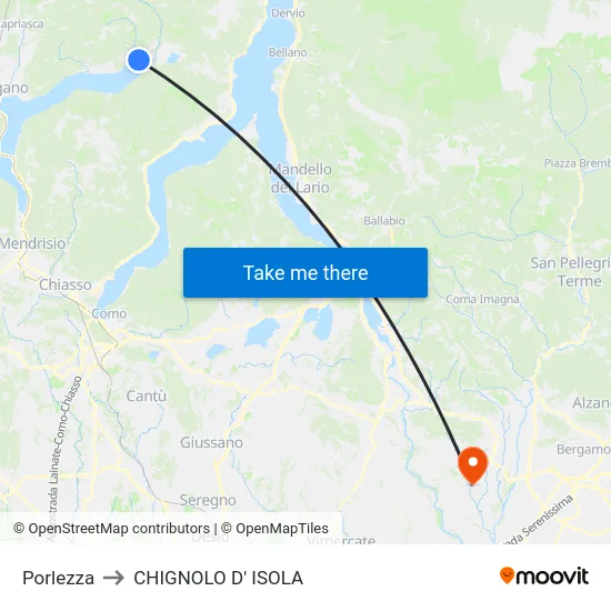Porlezza to CHIGNOLO D' ISOLA map