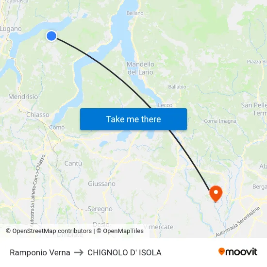 Ramponio Verna to CHIGNOLO D' ISOLA map