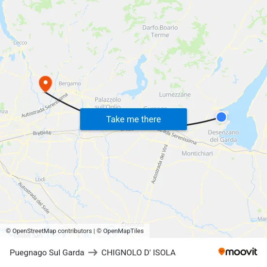 Puegnago Sul Garda to CHIGNOLO D' ISOLA map