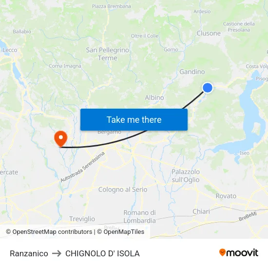 Ranzanico to CHIGNOLO D' ISOLA map