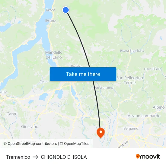 Tremenico to CHIGNOLO D' ISOLA map