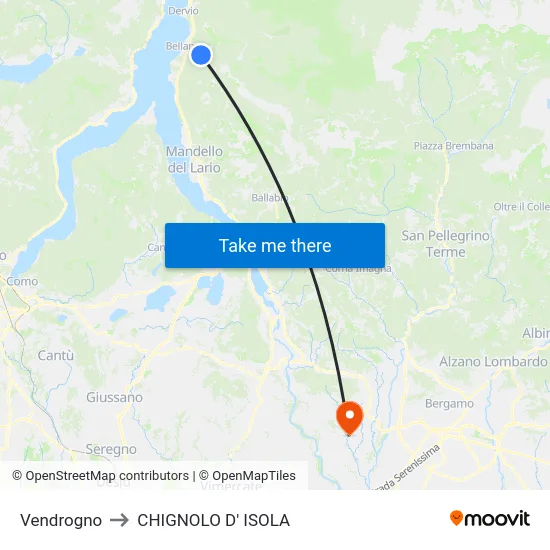 Vendrogno to CHIGNOLO D' ISOLA map