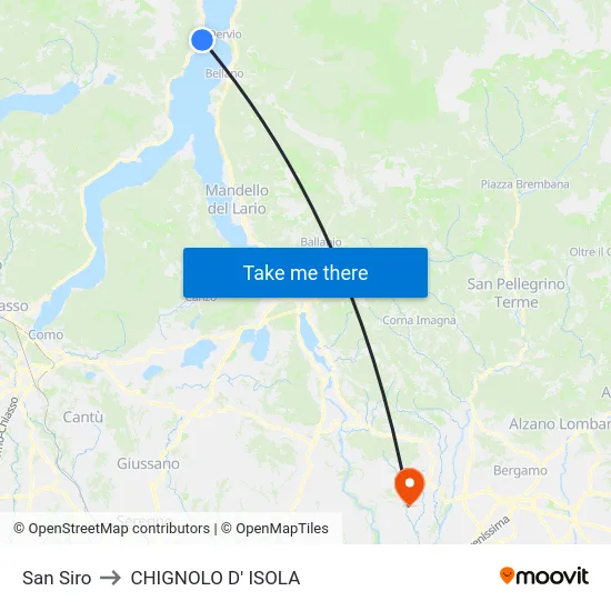 San Siro to CHIGNOLO D' ISOLA map