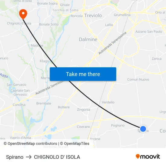 Spirano to CHIGNOLO D' ISOLA map