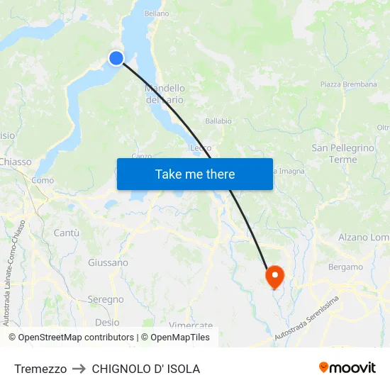 Tremezzo to CHIGNOLO D' ISOLA map