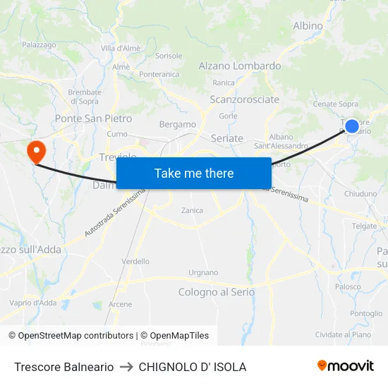 Trescore Balneario to CHIGNOLO D' ISOLA map