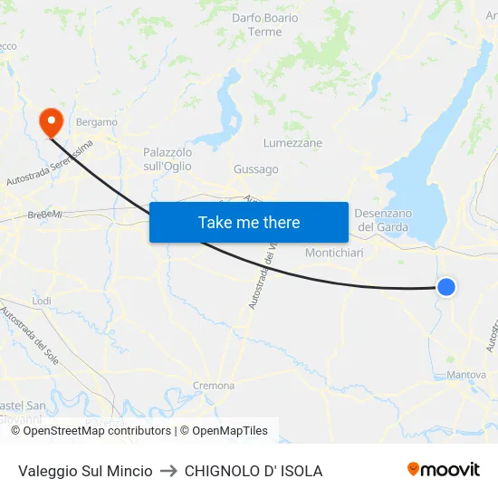 Valeggio Sul Mincio to CHIGNOLO D' ISOLA map