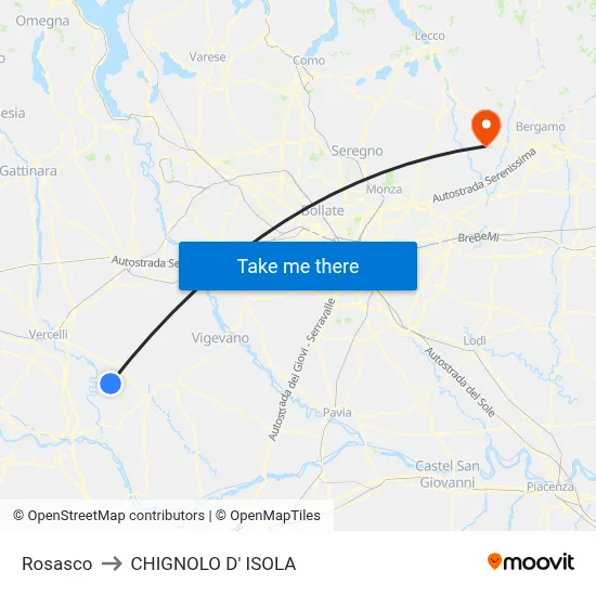 Rosasco to Chignolo D' Isola map