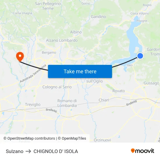 Sulzano to CHIGNOLO D' ISOLA map